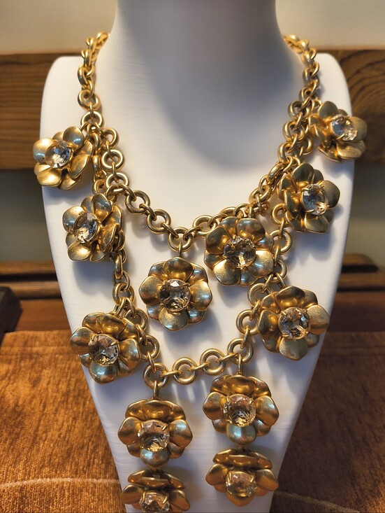 J. Crew Jewelry - Vintage J Crew Chunky Gold Bold Flowers Huge Rhinestones Statement Necklace